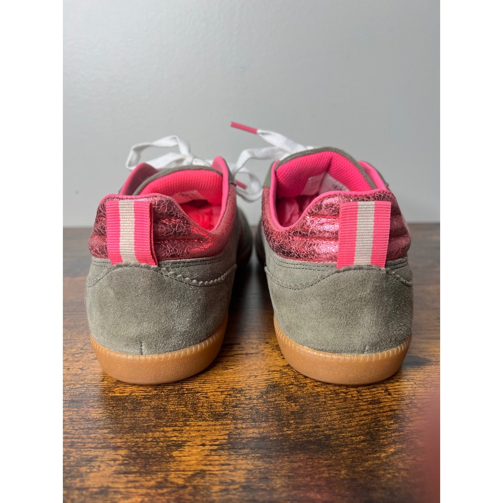 Boden Erin Retro Tennis Trainers Olive Green Suede Pink Metallic Sneakers EU 40 - Picture 5 of 8